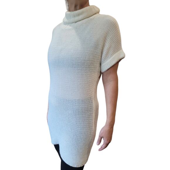 AMBIANCE APPAREL Womens White Knit Sweater Dress Sz Medium Turtleneck Bodycon - Picture 1 of 8